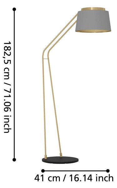 Stojacia lampa Stars of Light Almerimar, sivá/mosadz, 181 cm, Hliník / sivá / zinok, Obývacia izba / jedáleň, kov, Moderný, Stojaca lampa