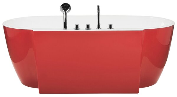 Voľne stojaca vaňa červená akrylát 170 x 80 cm oválny tvar pre 1 osobu moderný štýl kúpeľňa