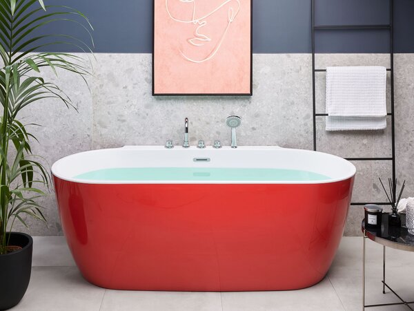 Voľne stojaca vaňa červená akrylát 170 x 80 cm oválny tvar pre 1 osobu moderný štýl kúpeľňa