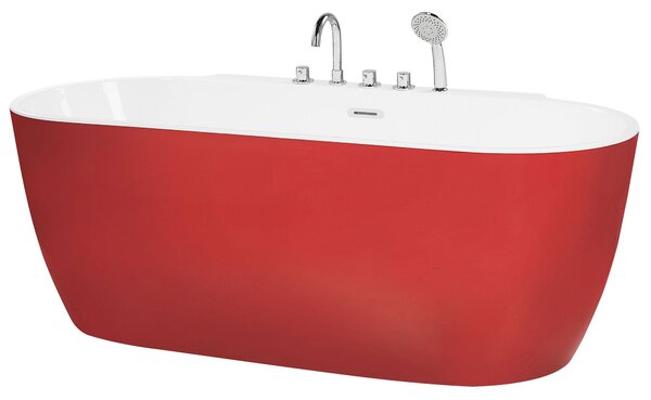 Voľne stojaca vaňa červená akrylát 170 x 80 cm oválny tvar pre 1 osobu moderný štýl kúpeľňa