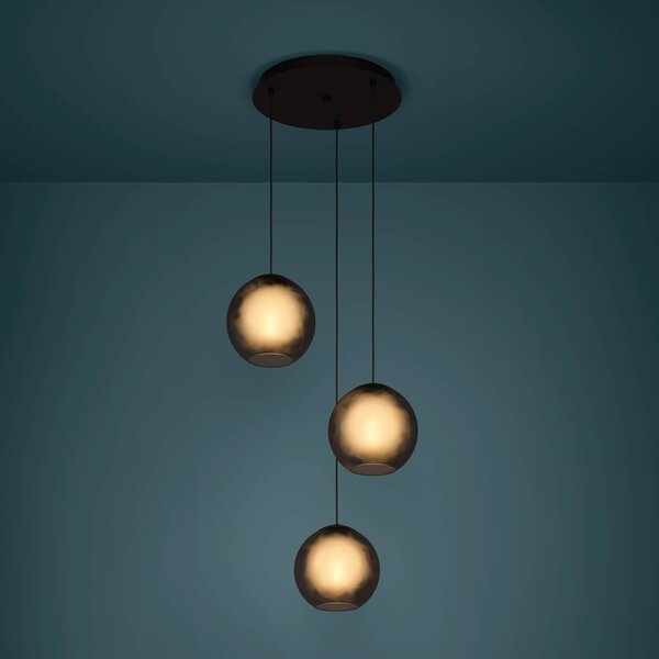 Závesné svietidlo Stars of Light Arangona, sivé, Ø 46 cm, 3-pl., Hliník / sivá / zinok, Obývacia izba / jedáleň, kov, Moderný, Závesné svietidlo
