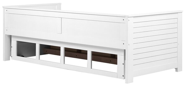 Drevená rozkladacia posteľ s úložným priestorom biela kaučukové drevo 90/180 x 200 cm posteľ pre hostí