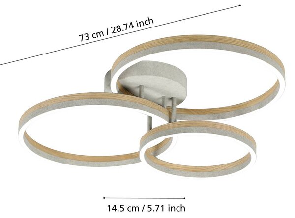 Stropné LED svetlo Stars of Light Cadinaro, šedá/drevo, 73 cm, stmievateľné, Hliník / sivá / zinok, Obývacia izba / jedáleň, kov, Moderný, Stropné svetlo polkruhové s priestorom