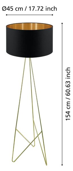 Stojacia lampa Stars of Light Camporale, čierna, výška 154 cm, Mosadz / zlato, Obývacia izba / jedáleň, kov, Moderný, Stojaca lampa