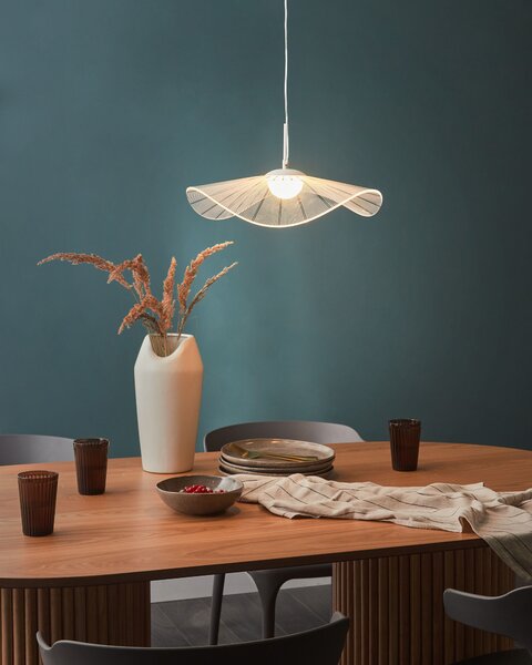 LED závesná lampa biela akrylové tienidlo odhalená žiarovka moderný glamour štýl obývačka jedáleň