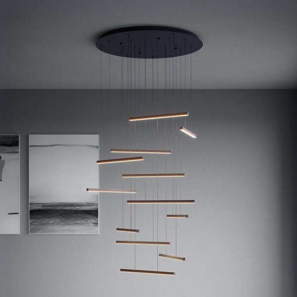 LED závesné svietidlo Stars of Light Lindoza, čierna, 44 cm, 12-pl., Čierna, Obývacia izba / jedáleň, kov, Moderný, Závesné svietidlo