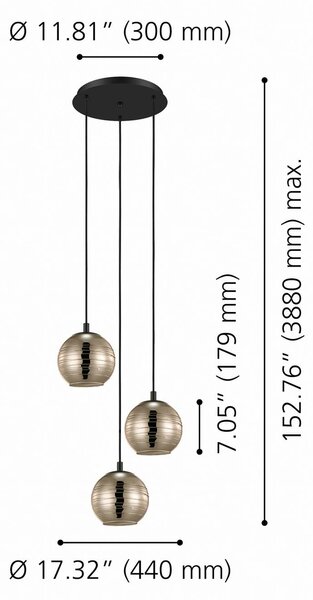 Závesné svietidlo Stars of Light Lemorieta, zlatá, Ø 44 cm, 3-pl., Mosadz / zlato, Obývacia izba / jedáleň, kov, Moderný, Závesné svietidlo