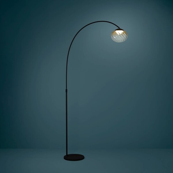 Stars of Light LED stojacia lampa Pantoja čierna/jantárová 160 cm, Krémová / jantárovo žltá, Obývacia izba / jedáleň, kov, Moderný, Oblúková stojaca lampa