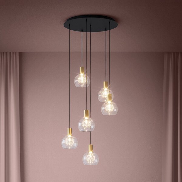 LED závesné svietidlo Stars of Light Terque, mosadz, Ø 54 cm, 6-pl., Mosadz / zlato, Obývacia izba / jedáleň, kov, Moderný, Závesné svietidlo