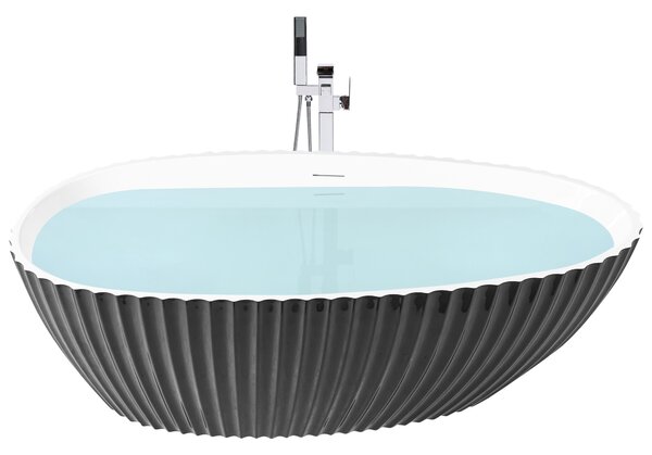 Voľne stojaca vaňa čierna akrylátová 170 x 78 cm oválna drážkovaná povrchová úprava moderný štýl kúpeľňa