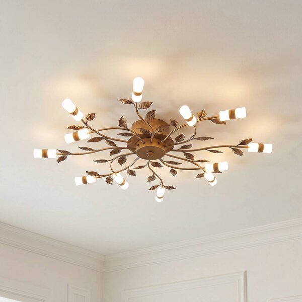 Lindby LED stropné svietidlo Bentas, bronz, kov, Ø 80cm, Hnedá / staromosadz, Obývacia izba / jedáleň, kov, Florentský