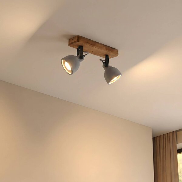 Lindby Spot Mitis, 30 cm, 2 svetlá, sivá, drevo, betón, GU10, Tmavé drevo, Obývacia izba / jedáleň, Betón, Industriálny dizajn, Stropné svetlo
