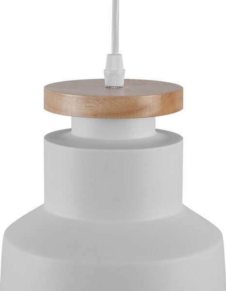 Závesná lampa biela svetlé drevo hliník kovové tienidlo minimalistický moderný štýl obývačka jedáleň