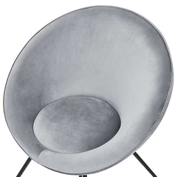 Dizajnové kreslo svetlosivé zamatové čalúnenie okrúhle sedadlo retro minimalistický dizajn