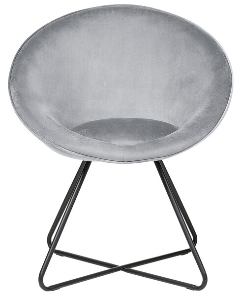 Dizajnové kreslo svetlosivé zamatové čalúnenie okrúhle sedadlo retro minimalistický dizajn