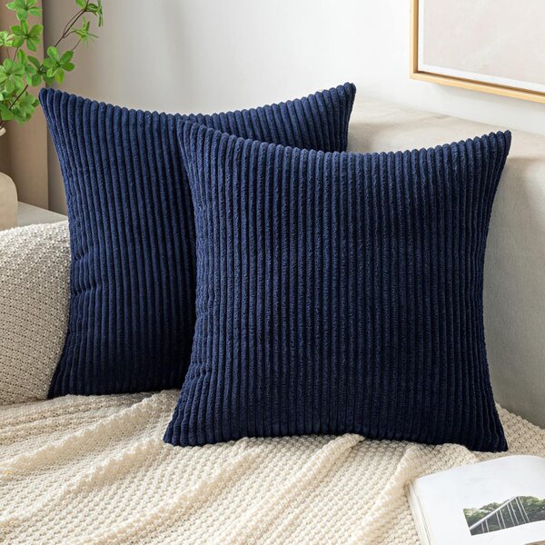 Elegantný poťah na dekoratívny vankúš z kordového zamatu, 45 x 45 cm – tmavomodrý