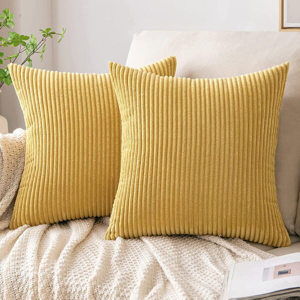 Elegantný obal na dekoratívny vankúš z kordového zamatu, 45 x 45 cm – žltý