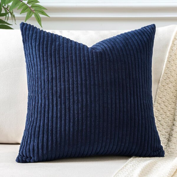 Elegantný poťah na dekoratívny vankúš z kordového zamatu, 45 x 45 cm – tmavomodrý