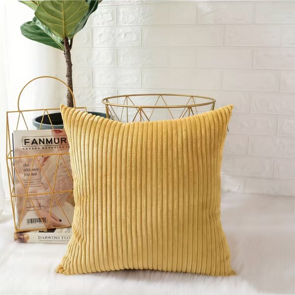 Elegantný obal na dekoratívny vankúš z kordového zamatu, 45 x 45 cm – žltý
