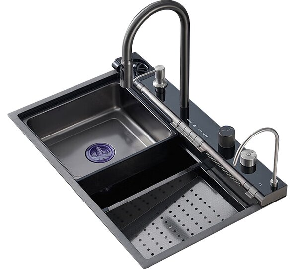 Multifunkčný inteligentný drez BestBerg BBSS-30B / 75 x 45 x 22 cm / Nerezová oceľ / čierna