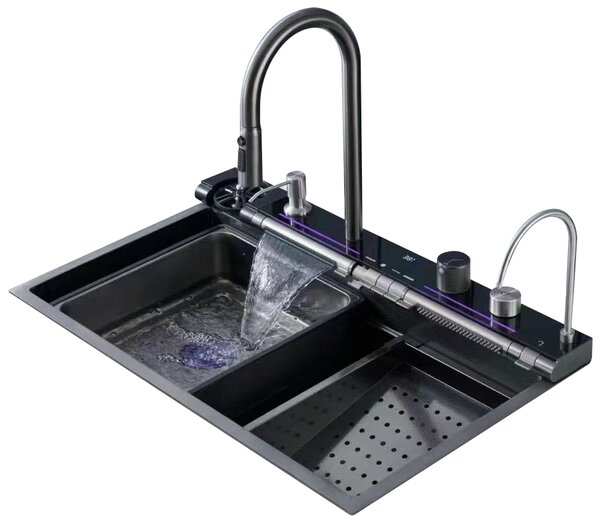 Multifunkčný inteligentný drez BestBerg BBSS-30B / 75 x 45 x 22 cm / Nerezová oceľ / čierna