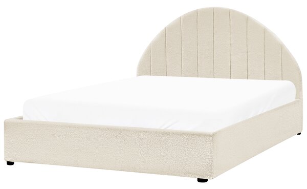 Posteľ krémová biela buklé čalúnenie 140 x 200 cm prešívané čelo s roštom úložný priestor moderný minimalistický štýl spálňa
