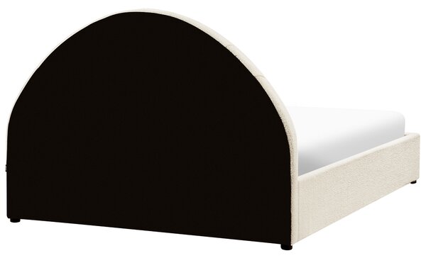 Posteľ krémová biela buklé čalúnenie 140 x 200 cm prešívané čelo s roštom úložný priestor moderný minimalistický štýl spálňa