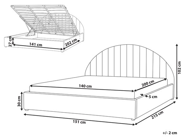 Posteľ krémová biela buklé čalúnenie 140 x 200 cm prešívané čelo s roštom úložný priestor moderný minimalistický štýl spálňa
