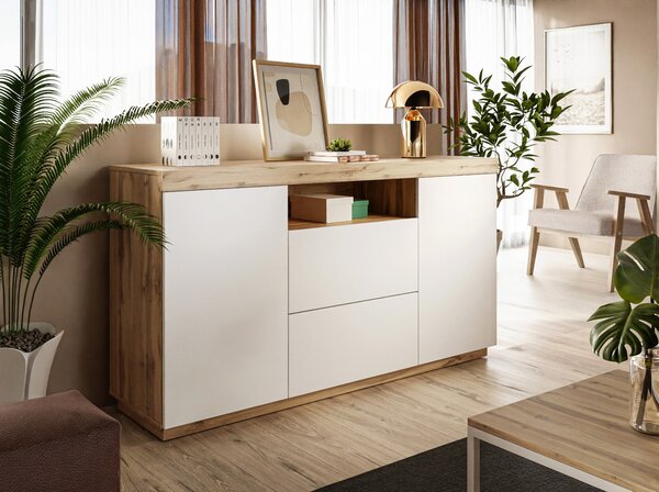 LUNGO KOMODA DUB WOTAN BIELA 164 cm