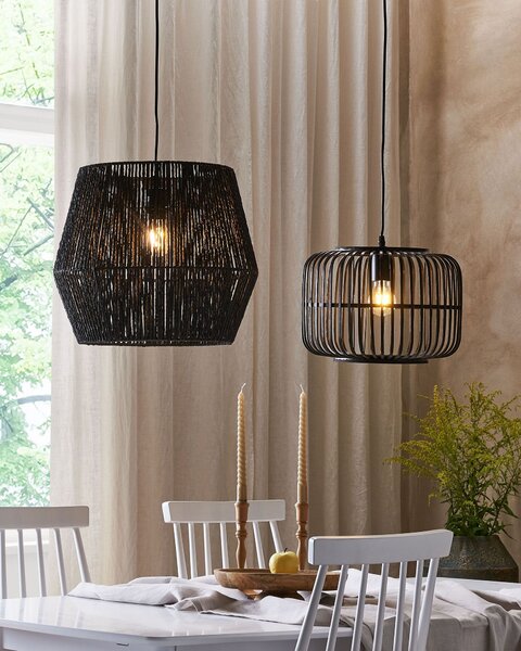Závesná lampa čierna bambusové tienidlo nastaviteľná šnúra boho dizajn osvetlenie do interiéru