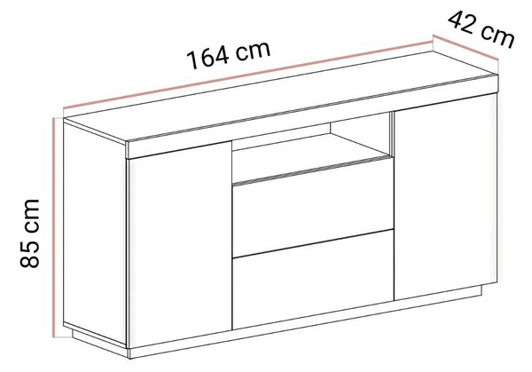 LUNGO KOMODA DUB WOTAN ČIERNA 164 cm