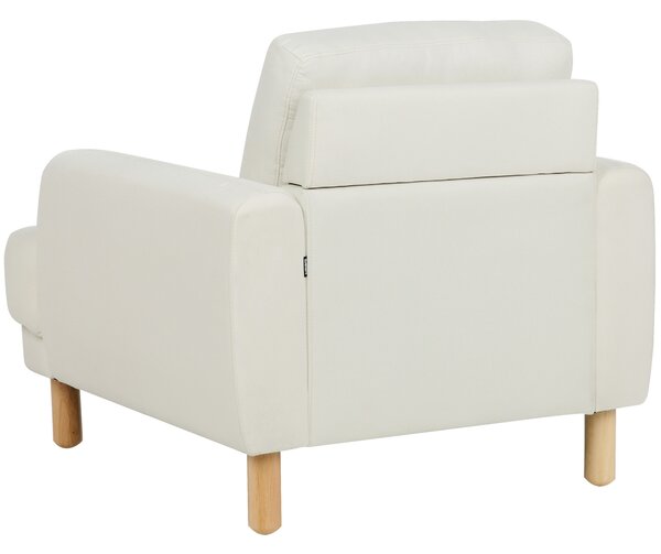 Sedacia súprava krémová biela látkové čalúnenie 3-miestna pohovka kreslo drevené nohy minimalistický retro štýl obývacia izba
