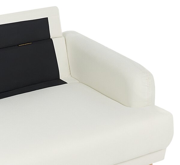 Sedacia súprava krémová biela látkové čalúnenie 3-miestna pohovka kreslo drevené nohy minimalistický retro štýl obývacia izba
