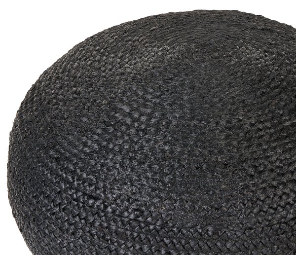 Puf čierny juta EPS guľôčky výplň 45 x 45 x 30 cm okrúhly taburet boho štýl doplnky do domácnosti