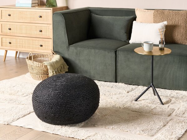 Puf čierny juta EPS guľôčky výplň 45 x 45 x 30 cm okrúhly taburet boho štýl doplnky do domácnosti