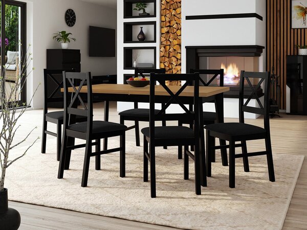 Mirjan24 Stôl so 6 stoličkami - AL43, Morenie: dub artisan L, Poťahové látky: 25x - Paros 2, Farby nožičiek: biela 5903211249327