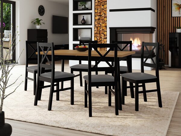 Mirjan24 Stôl so 6 stoličkami - AL43, Morenie: dub artisan L, Poťahové látky: 25x - Paros 2, Farby nožičiek: biela 5903211249327