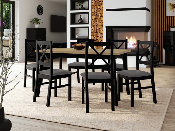 Mirjan24 Stôl so 6 stoličkami - AL43, Morenie: dub artisan L, Poťahové látky: 25x - Paros 2, Farby nožičiek: biela 5903211249327