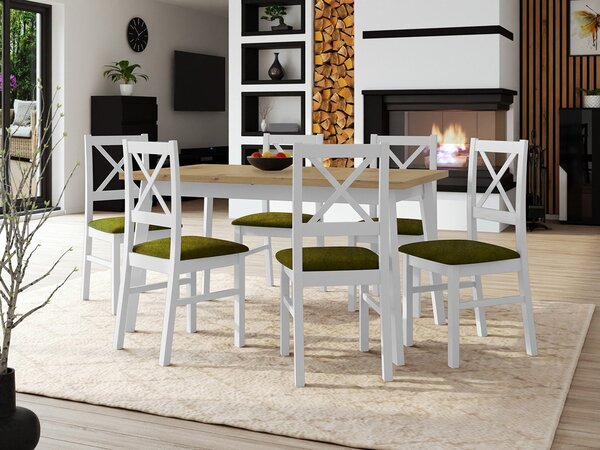 Mirjan24 Stôl so 6 stoličkami - AL43, Morenie: dub artisan L, Poťahové látky: 25x - Paros 2, Farby nožičiek: biela 5903211249327