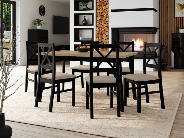 Mirjan24 Stôl so 6 stoličkami - AL43, Morenie: dub artisan L, Poťahové látky: 25x - Paros 2, Farby nožičiek: biela 5903211249327