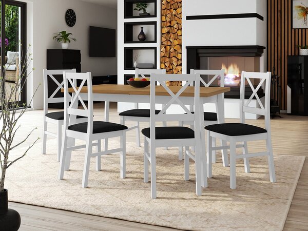 Mirjan24 Stôl so 6 stoličkami - AL43, Morenie: dub artisan L, Poťahové látky: 25x - Paros 2, Farby nožičiek: biela 5903211249327
