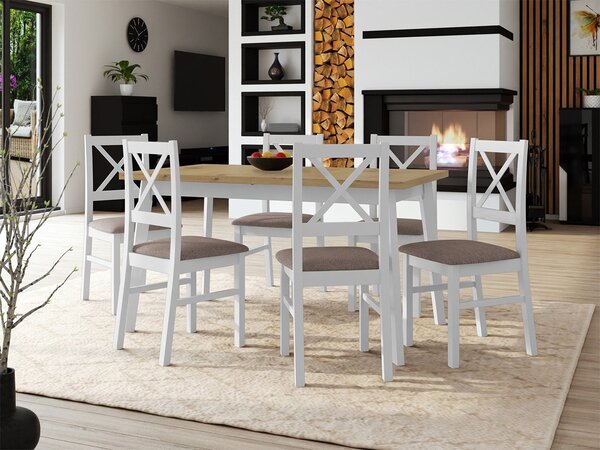Mirjan24 Stôl so 6 stoličkami - AL43, Morenie: dub artisan L, Poťahové látky: 25x - Paros 2, Farby nožičiek: biela 5903211249327