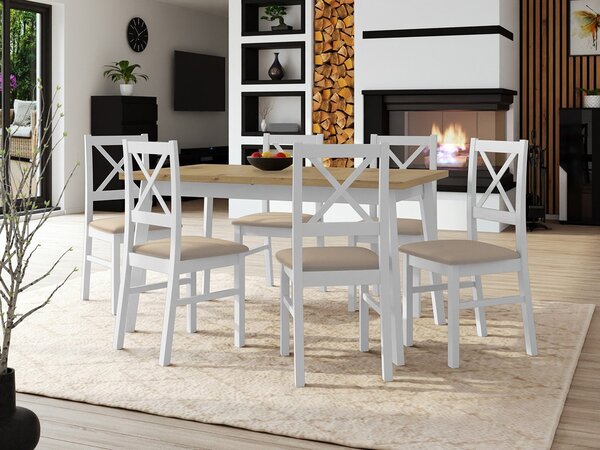 Mirjan24 Stôl so 6 stoličkami - AL43, Morenie: dub artisan L, Poťahové látky: 25x - Paros 2, Farby nožičiek: biela 5903211249327