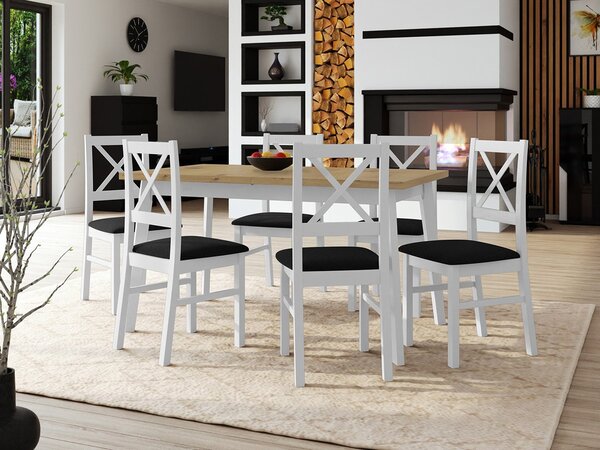 Mirjan24 Stôl so 6 stoličkami - AL43, Morenie: dub artisan L, Poťahové látky: 25x - Paros 2, Farby nožičiek: biela 5903211249327