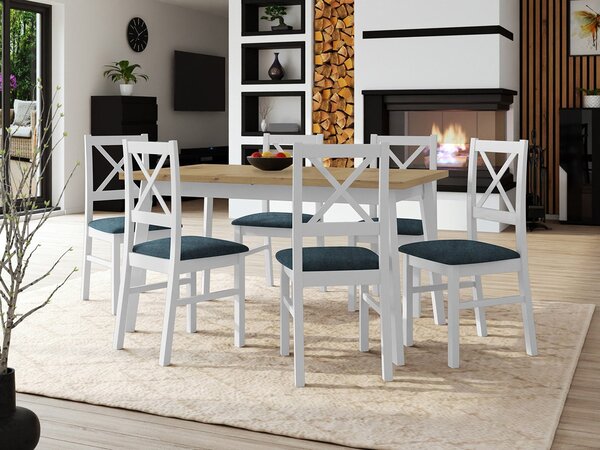 Mirjan24 Stôl so 6 stoličkami - AL43, Morenie: dub artisan L, Poťahové látky: 25x - Paros 2, Farby nožičiek: biela 5903211249327