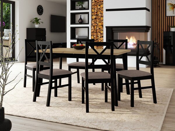 Mirjan24 Stôl so 6 stoličkami - AL43, Morenie: dub artisan L, Poťahové látky: Hygge D20, Farby nožičiek: čierna 5903211268298