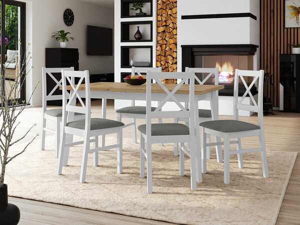 Mirjan24 Stôl so 6 stoličkami - AL43, Morenie: dub artisan L, Poťahové látky: 25x - Paros 2, Farby nožičiek: biela 5903211249327