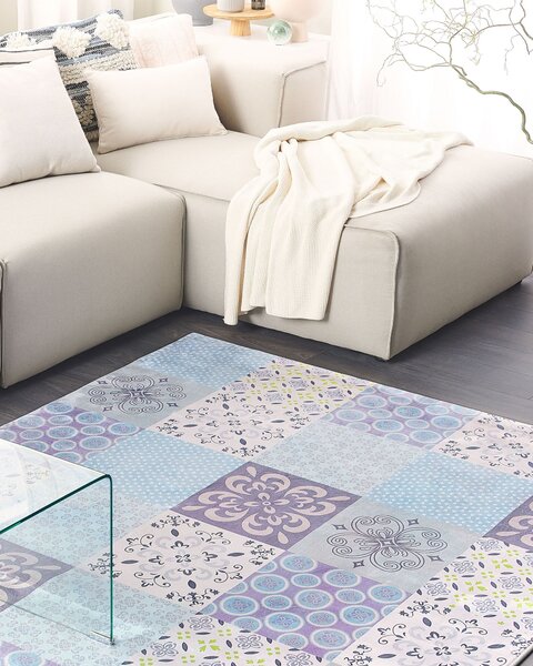 Koberec sivá béžová biela polyester 140 x 200 cm obdĺžnikový s krátkym vlasom mozaikový vzor