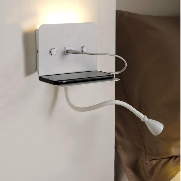 ONLI - LED Flexibilná lampička s policou a USB nabíjaním PLAK LED/1W/230V biela