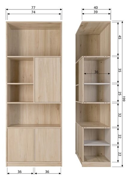 Modulárna knižnica v dekore duba v prírodnej farbe 77x199 cm Modulair – vtwonen